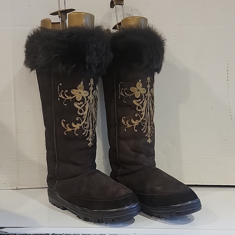 J.‎ CREW BROWN SUEDE EMBROIDERED KNEE BOOTS (sz 6)